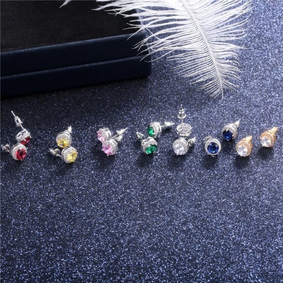 🎀925 Silver Plated CZ Classic Stud Earrings for Women, UNVN12442 - Picture 3 of 3